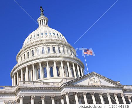 US Capitol in Washington DC with blue sky background, USA 119344586
