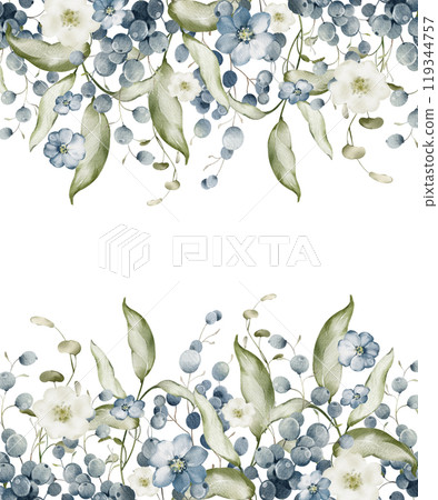 Grape Frame with green plant on isolated background. Watercolor Botanical border of template with bilberry for wedding invitation cards. Hand-drawn elegant banner with black rowan for postcards. Grape Frame with green plant on isolated background. Watercolor Botanical border of template with bilberry for wedding invitation cards. Hand-drawn elegant banner with black rowan for postcards. 119344757