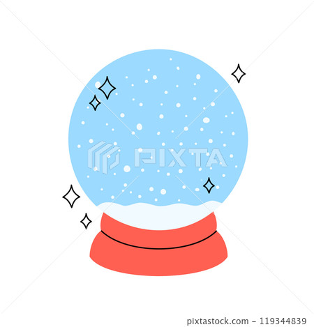 Snow globe with doodle elements. Isolated vector illustration of cute snowball. Winter holidays symbol. Simple crystal snow ball on white background 119344839