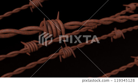 The rusty barbed wire on black Background for abstract or war concept 3d rendering. The rusty barbed wire on black Background for abstract or war concept 3d rendering. 119345128