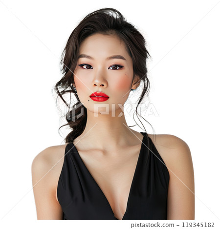 Stunning portrait of a woman with sophisticated makeup and a classy black dress 119345182