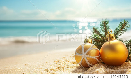 Celebration of Christmas or new year on the beach concept. Generative AI 119345363