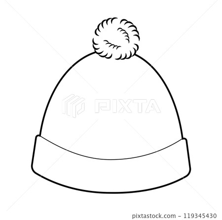 Bobble Hat with pompom. Knitted Winter Head Fashion accessory cap clothing technical illustration. Vector headgear  119345430