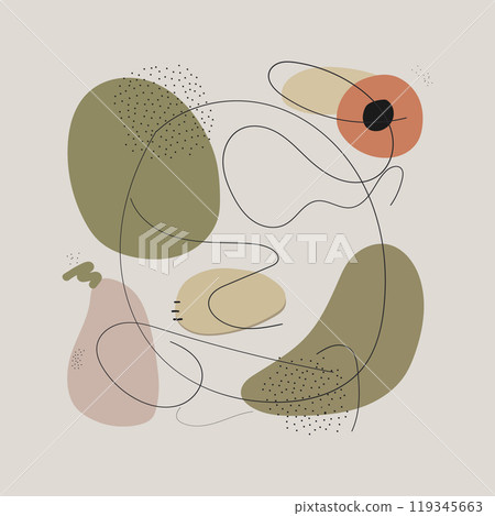 Organic abstraction with soft colors. Illustration with smooth organic shapes and soft natural colors. 119345663