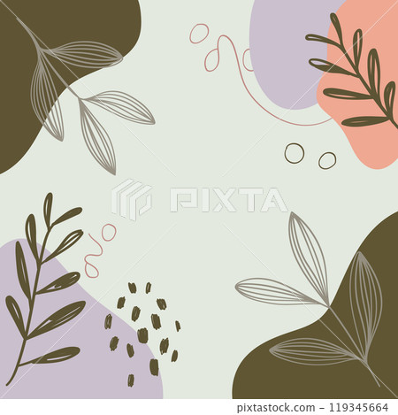 Abstract nature pattern with plants. A graceful abstract composition with smooth lines and natural elements such as leaves and organic shapes. 119345664