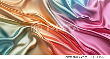 Metallic pastel rainbow colors silk folds. Generative AI 119345668
