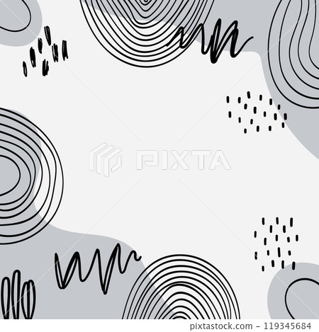 A modern black and white baby that is made up of graphic circular and wiggling lines. 119345684