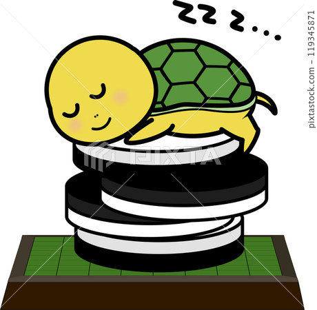 Cute turtle character illustration sleeping on Othello Cute turtle character illustration sleeping on Othello 119345871