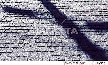 鵝卵石路面和電線桿的陰影 119345944