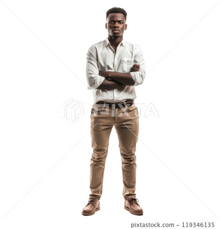 Fulllength portrait of a stylish african man with arms crossed on a checkered backdrop 119346135