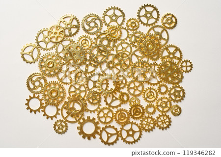 Many gears on a table Many gears on a table 119346282