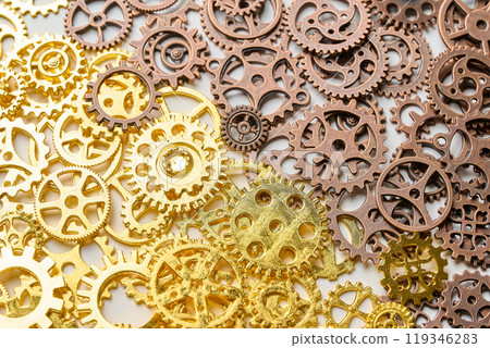 Many gears on a table Many gears on a table 119346283
