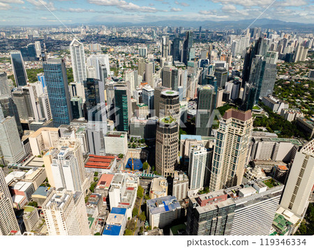 Makati Skyline, modern buildings and business centers in Metro Manila, Philippines. 119346334