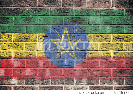 Ethiopia flag painted on brick wall background Ethiopia flag painted on brick wall background 119346524
