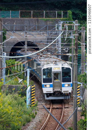 JR Kyushu 415 series AC/DC train coming out of the Kanmon Tunnel 119346607