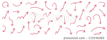 手繪箭頭圖示的向量插圖集。方向、手繪、簡單、質問 119346866