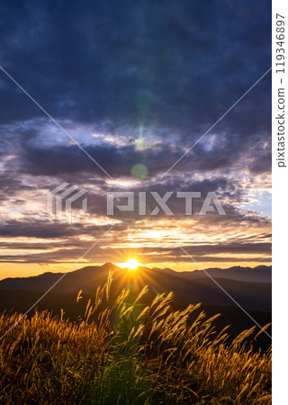 <Nagano Prefecture> Autumn at Takabocchi Plateau and the vast sky at dawn 119346897