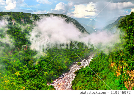 The Potaro river valley under Kaieteur Falls in the Amazon rainforest of Guyana, South America 119346972