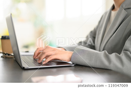 在個人電腦上工作的女商人 119347009