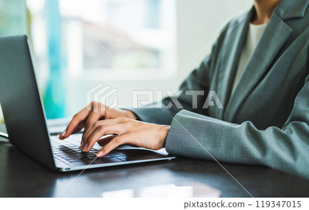 在個人電腦上工作的女商人 119347015