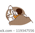 A boy studying in his spare time before going to bed 119347556