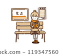 A girl studying and reading in her spare time on the station platform 119347560