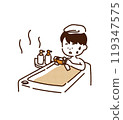 A boy studying in the bath during his free time 119347575