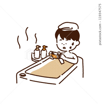 一個男孩在空閒時間在浴室學習 119347575