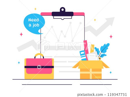 Unemployment Rate Vector Illustration featuring individuals actively searching for Jobs Amid Economic Downturns and Financial Crises in a Background Unemployment Rate Vector Illustration featuring individuals actively searching for Jobs Amid Economic Downturns and Financial Crises in a Background 119347731