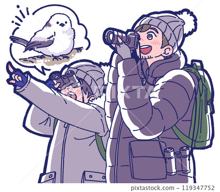 父母和孩子觀鳥的插圖 父母和孩子觀鳥的插圖 119347752