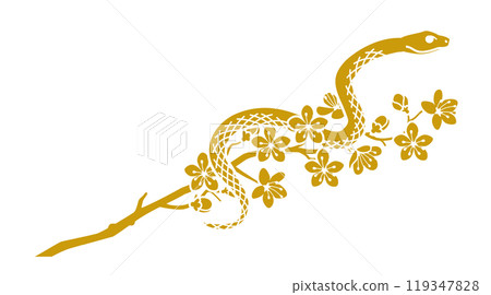蛇騎櫻花枝2025蛇新年賀卡素材 蛇騎櫻花枝2025蛇新年賀卡素材 119347828