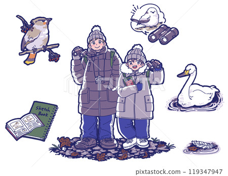 父母與孩子觀鳥插畫集 119347947