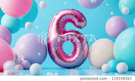 Background with balloons in the shape of the number 6 Perfect for birthdays, anniversaries, holidays. 119348563