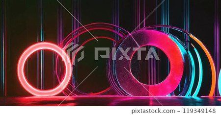 Abstract painting with circles. Neon. Generative AI 119349148