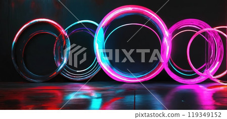 Abstract painting with circles. Neon. Generative AI 119349152