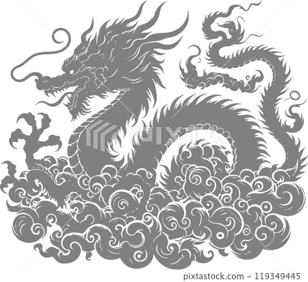 Chinese style dragon silhouette material riding on a cloud 119349445