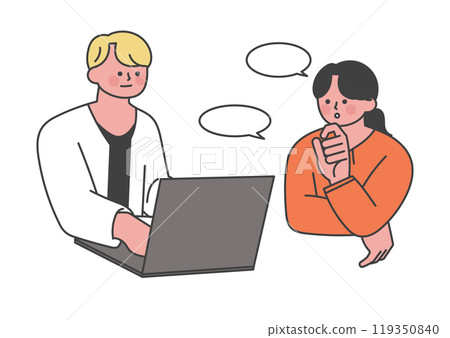 一位女士與同事協商 119350840