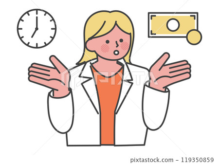 Woman comparing money and time Woman comparing money and time 119350859