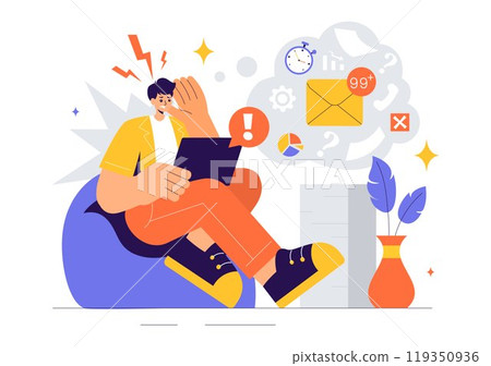 Overloading Vector Illustration of a Busy Employee Multitasking to Complete Numerous Documents and Digital Tasks in a Flat Style Cartoon Background Overloading Vector Illustration of a Busy Employee Multitasking to Complete Numerous Documents and Digital Tasks in a Flat Style Cartoon Background 119350936