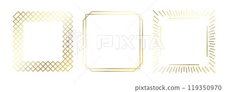 Golden thin frames set. Gold square borders in art deco style. Thin linear radiance rectangular element collection. Yellow glowing shiny boarder pack. Vector bundle for photo, cadre, poster, card Golden thin frames set. Gold square borders in art deco style. Thin linear radiance rectangular element collection. Yellow glowing shiny boarder pack. Vector bundle for photo, cadre, poster, card 119350970