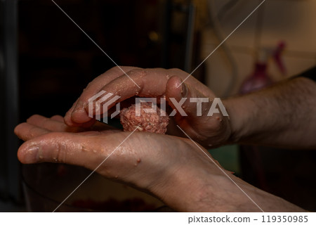 Making meatballs by hand 119350985