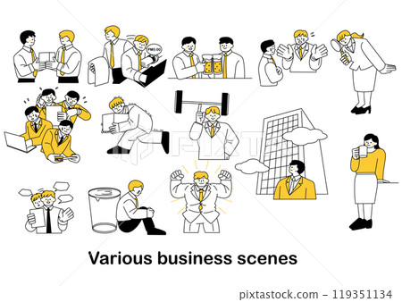 Flat line business scene illustration set 119351134