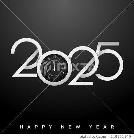 Elegant Silver New Year 2025 Clock Countdown Celebration Holiday Design. Vector Elegant Silver New Year 2025 Clock Countdown Celebration Holiday Design. Vector 119351149