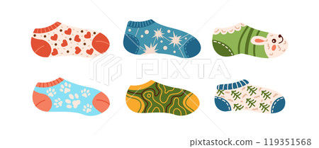 Vibrant knitted low cut socks flat color vector objects set Vibrant knitted low cut socks flat color vector objects set 119351568