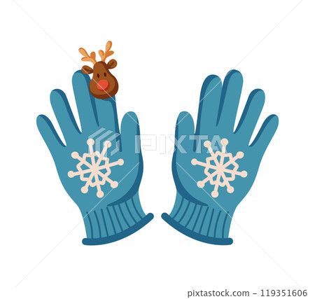 Winter gloves with snowflakes and deer flat vector object 119351606