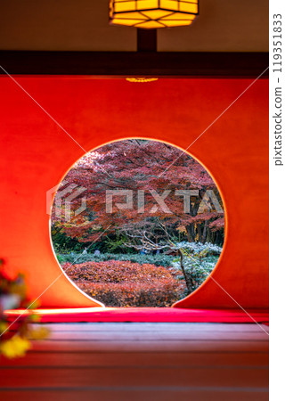 [Kanagawa Prefecture] Kamakura's Meigetsuin Temple with beautiful autumn leaves seen from the Window of Enlightenment 119351833