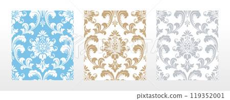 Wallpapers in the style of Baroque. Seamless vector backgrounds. Set of colored floral ornaments. Graphic patterns for fabric, wallpaper, packaging. Ornate Damask flower ornaments Wallpapers in the style of Baroque. Seamless vector backgrounds. Set of colored floral ornaments. Graphic patterns for fabric, wallpaper, packaging. Ornate Damask flower ornaments 119352001