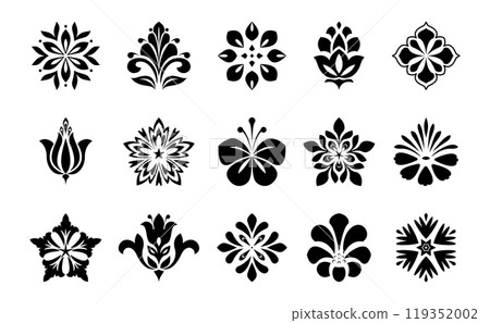 Flowers icon set. Flowers isolated on transparent background. Flowers in modern simple. Cute round flower plant nature collection. Vector illustrator Flowers icon set. Flowers isolated on transparent background. Flowers in modern simple. Cute round flower plant nature collection. Vector illustrator 119352002