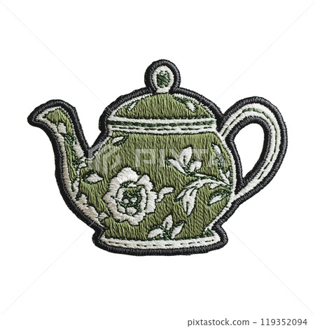 Green Teapot Embroidered Patch 119352094