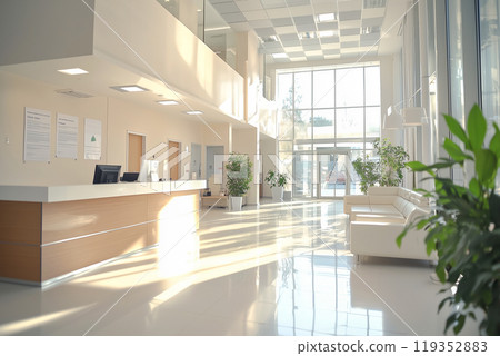 Bright hospital corridor with natural light 119352883